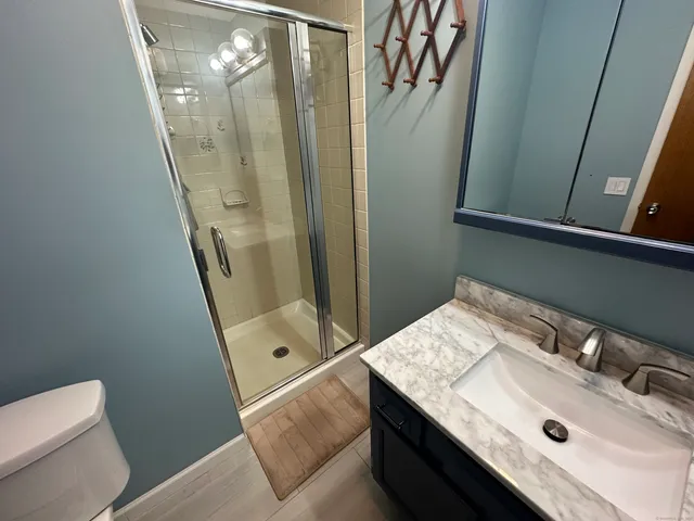 a bathroom with a sink a mirror and a toilet