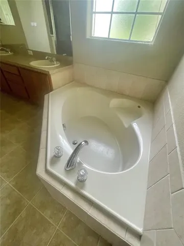 a bathroom with a bathtub