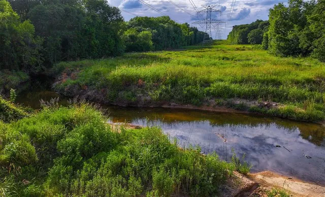 a view of a lake with a yard