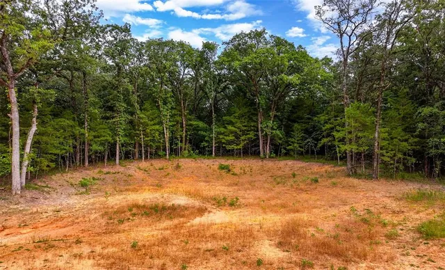 a view of lake with sunset in background