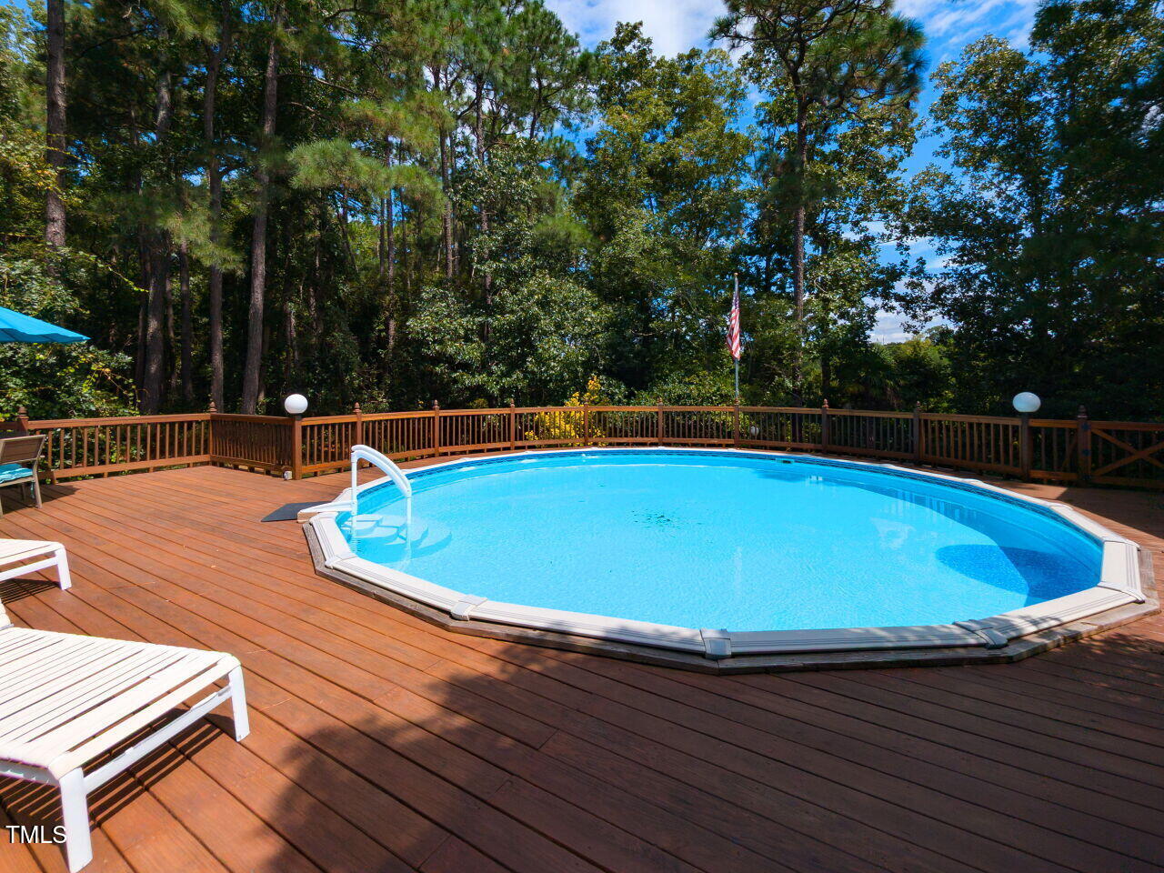1025 Lake Path Road Willow Spring, NC 27592 - Photo 25 of 30 a view of a swimming pool with wooden seating