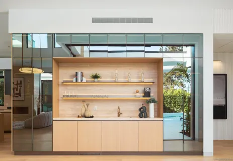 a view of a living room with furniture