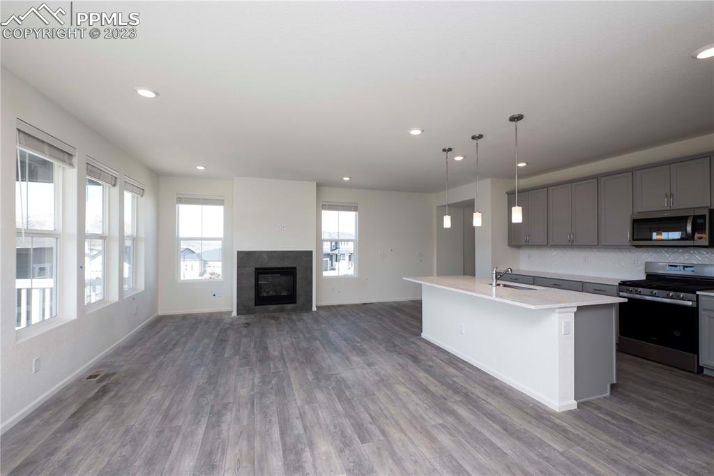 210 Felicity Loop Castle Rock, CO 80109 - Photo 4 of 27 a large kitchen with a stove top oven and refrigerator
