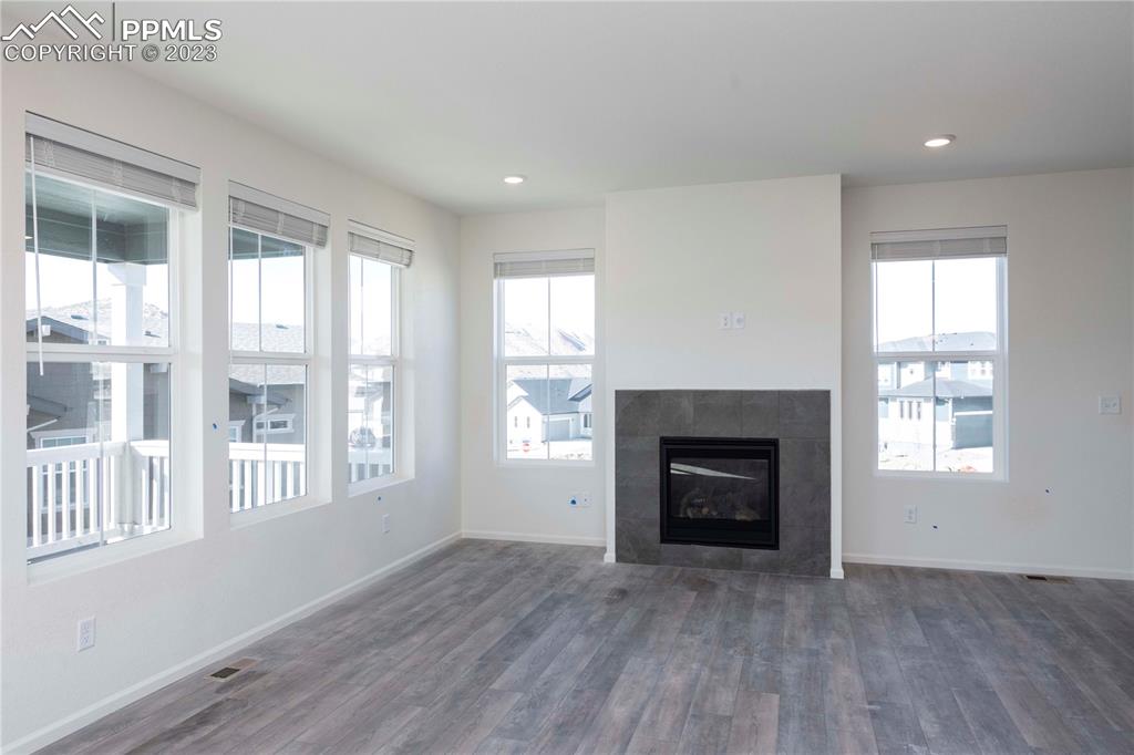 210 Felicity Loop Castle Rock, CO 80109 - Photo 5 of 27 an empty room with windows and fireplace