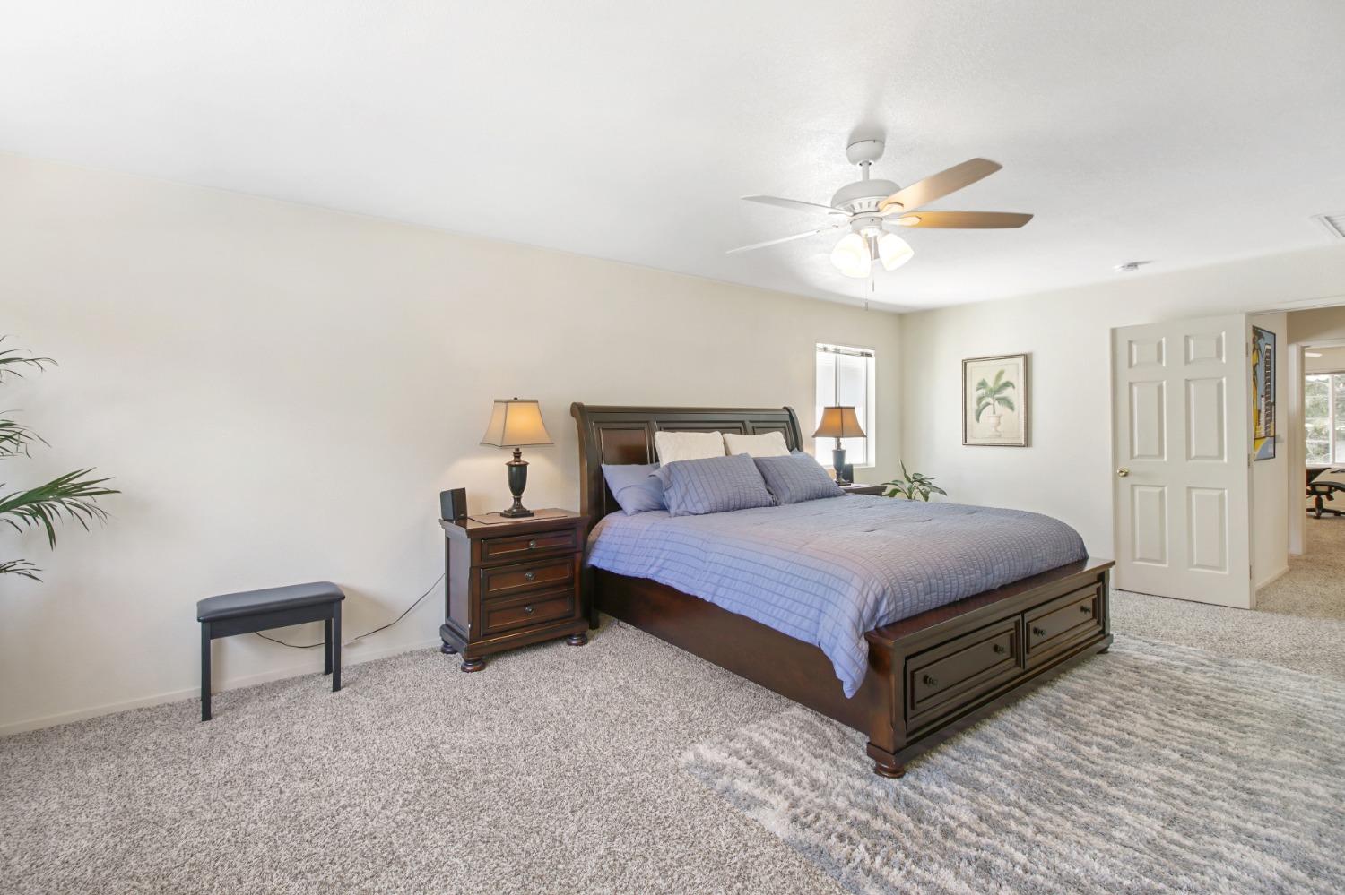 11568 Pyrites Court Gold River, CA 95670 - Photo 27 of 60 a bedroom with a bed and a chandelier