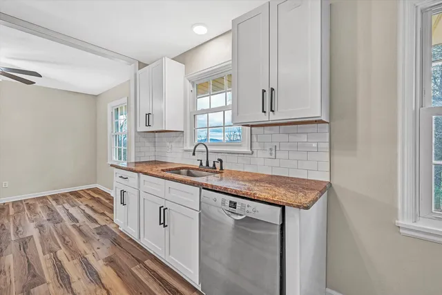 an empty room with a bench