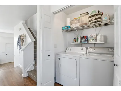a utility room with dryer and washer