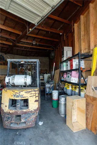 a view of a storage room with racks