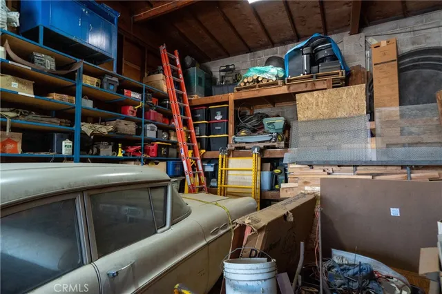 a view of a room with shelves
