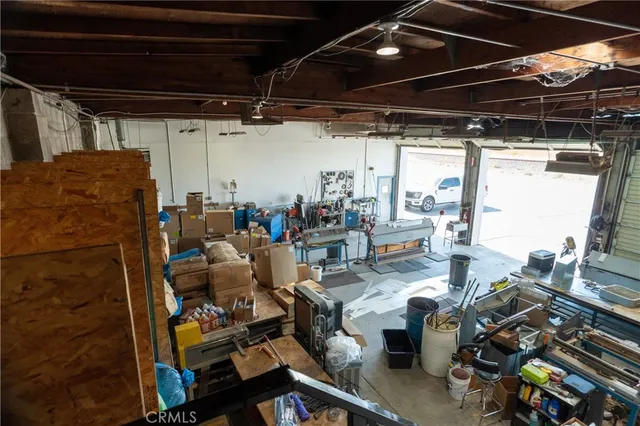 a view of a storage room with racks