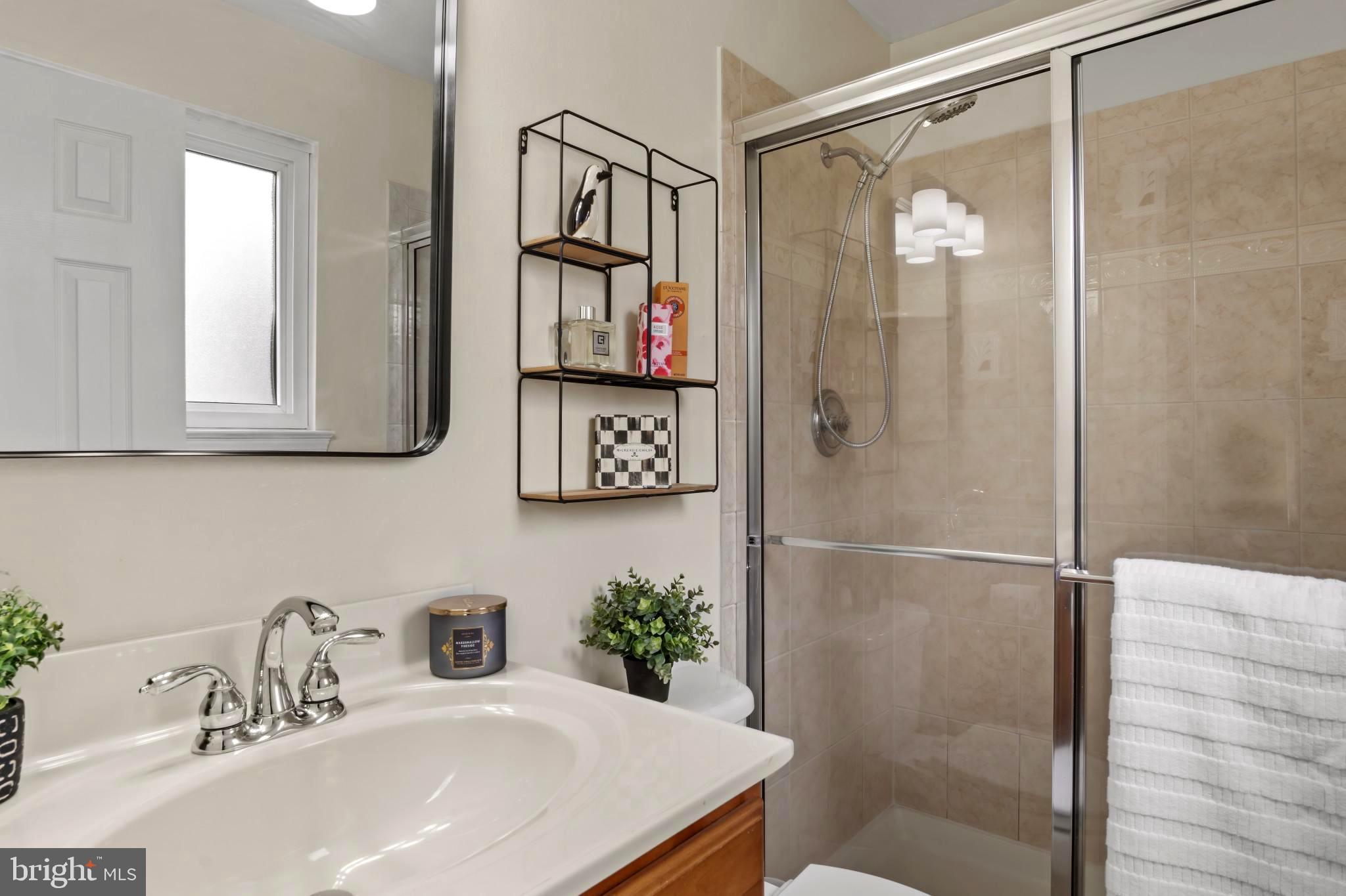 9013 Brook Ford Road Burke, VA 22015 - Photo 14 of 28 a bathroom with a shower sink and a mirror