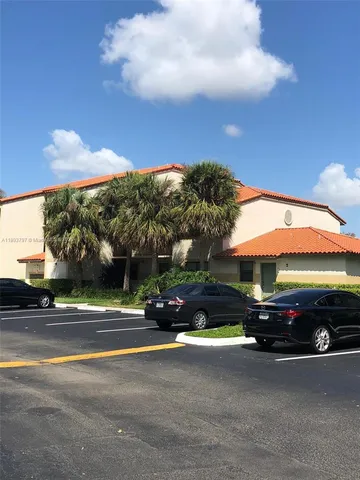 a view of a park with a large trees