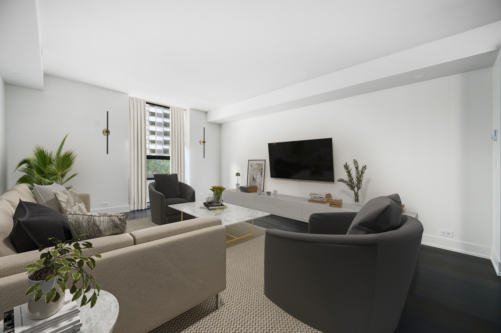 1040 North Lake Shore Drive, Unit 4A Chicago, IL 60611 - Photo 4 of 43 a living room with furniture and a flat screen tv