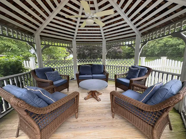 a building outdoor space with patio furniture