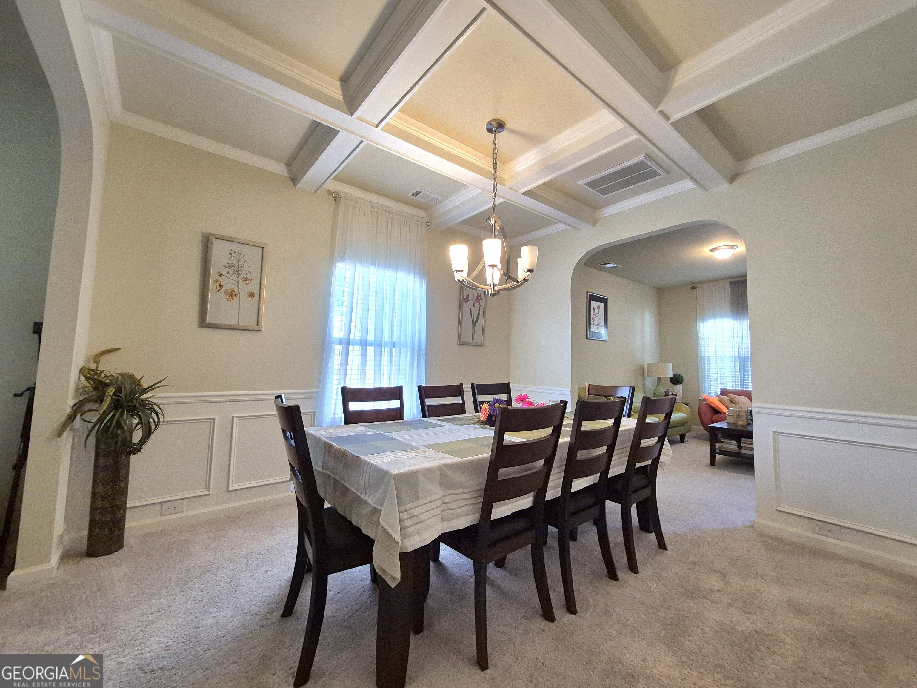 2269 Reddy Farm Lane Grayson, GA 30017 - Photo 16 of 50 Eat and observe the Beauty of the Coffered Ceiling! Carpet has been primarily without shoes!