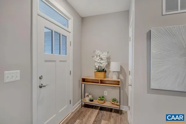 a view of a room with shelves