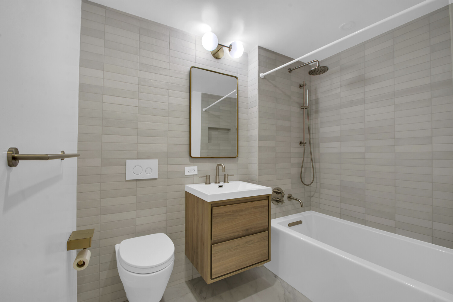 120 Java Street, Unit 4B Brooklyn, NY 11222 - Photo 22 of 48 a bathroom with a sink toilet vanity and shower