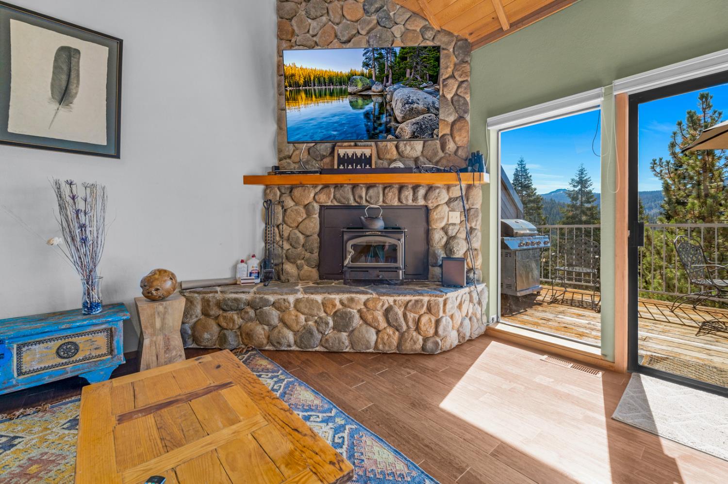 63215 Huntington Vista Road, Unit 80 Mono Hot Springs, CA 93642 - Photo 19 of 58 a living room with furniture and a fireplace
