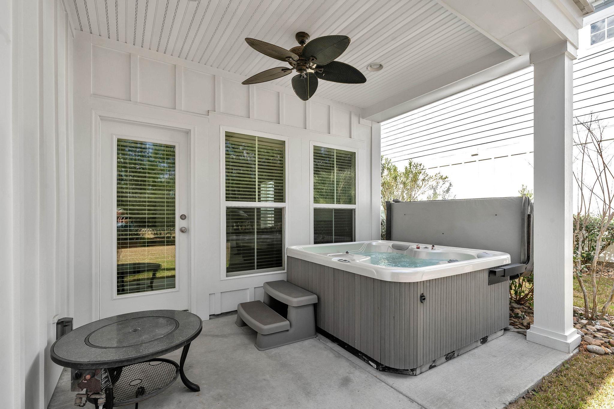 141 Splendor Circle Murrells Inlet, SC 29576 - Photo 27 of 34 View of patio featuring a ceiling fan and a hot tu