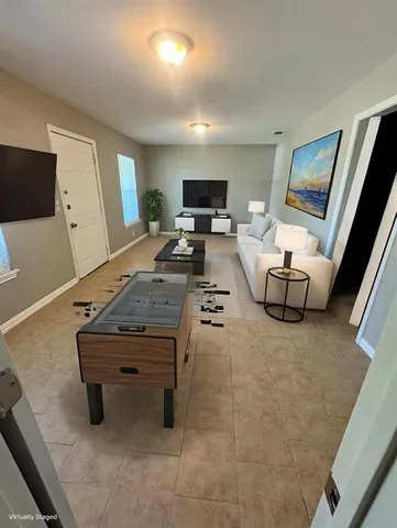 a living room with furniture