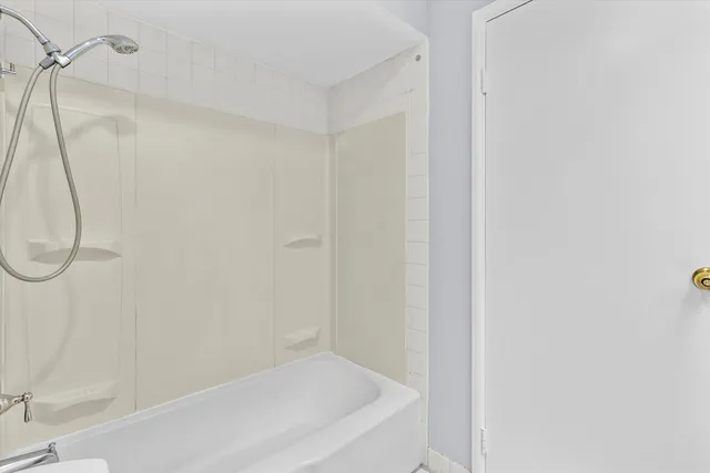 a bathroom with a bathtub