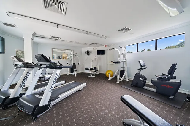 a view of a room with gym equipment