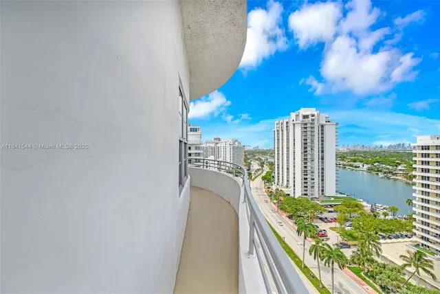 a view of a balcony with city view