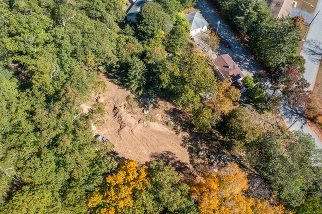 a view of a house in a forest