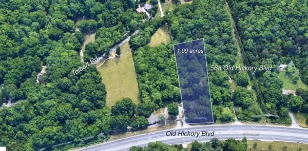 an aerial view of backyard
