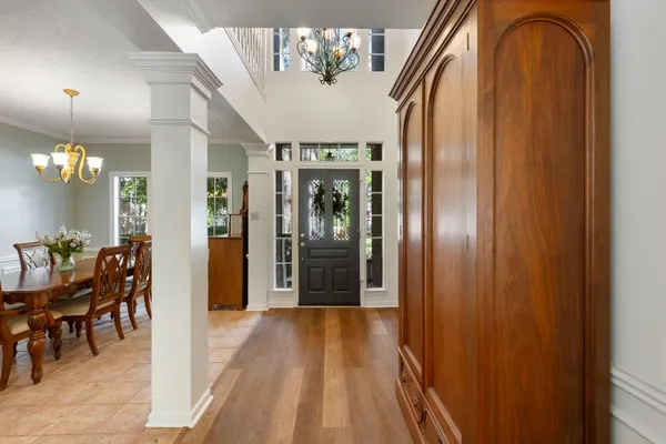 a view of a hallway with workspace