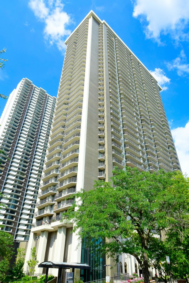 a view of a tall building