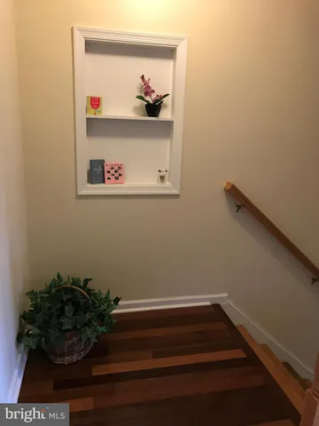 a room with a potted plant and wooden floor
