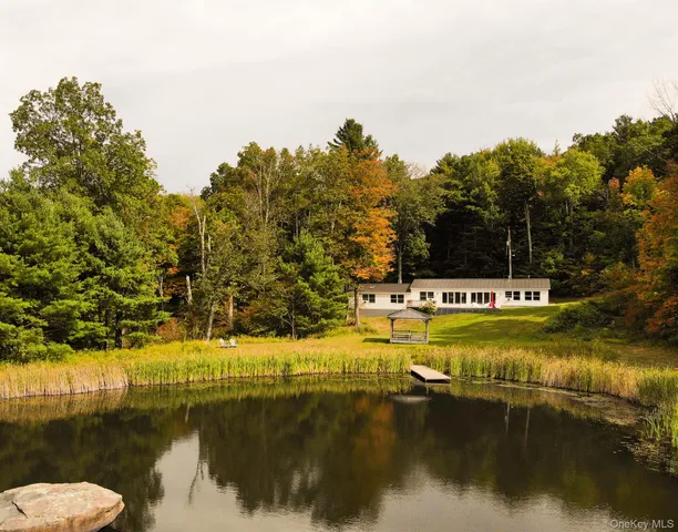 a view of a lake with houses