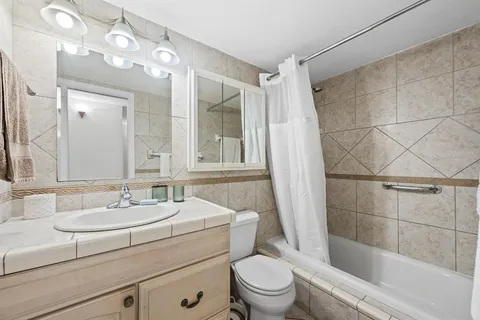 a bathroom with a sink toilet a mirror and shower