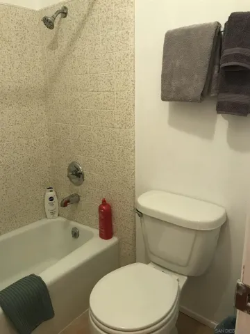 a white toilet and a shower curtain