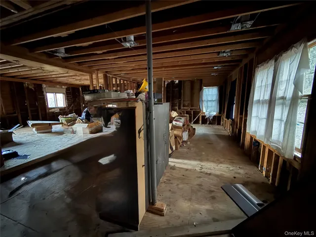 a view of a yard with plants and trees