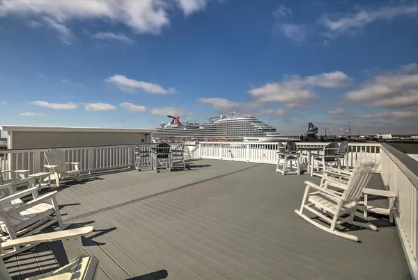 a view of a terrace with chairs