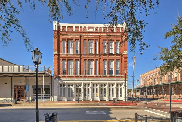 front view of a building with a street