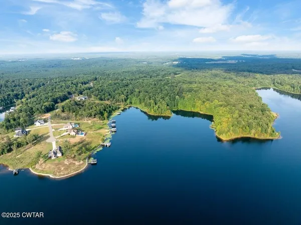 a view of a lake with a city
