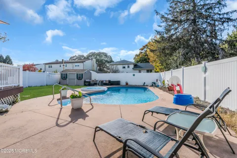 an outdoor space with chairs