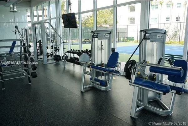 a view of a room with gym equipment