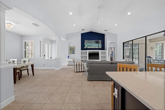 a view of a livingroom with furniture and front door