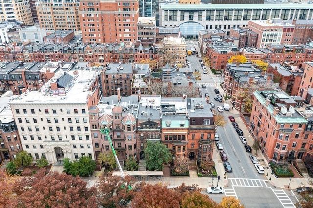 a city view with tall buildings