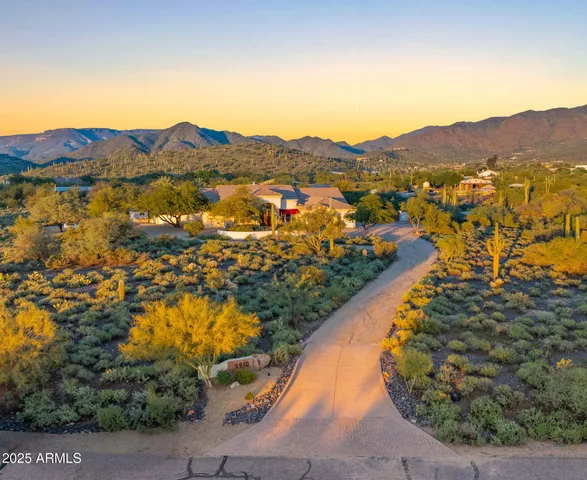 an aerial view of green landscape with trees houses and mountain view