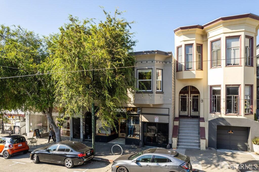 a car parked in front of a building