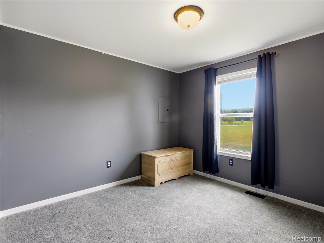 8884 Kilgore Road Avoca, MI 48006 - Photo 17 of 31 Carpeted room with a double-hung window, light gray walls, white trim, and an overhead flush mount light fixture