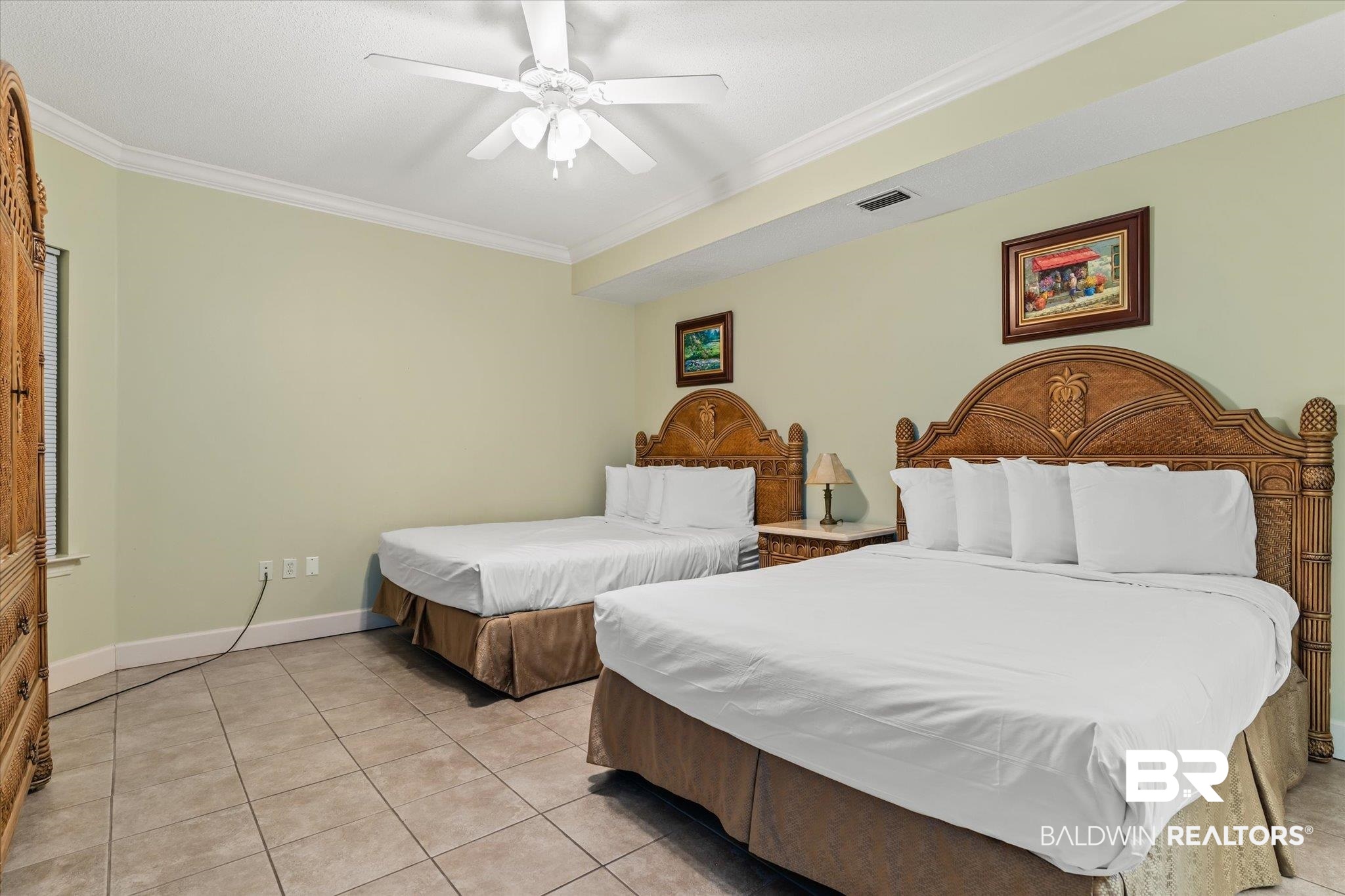 27580 Canal Road, Unit 1322 Orange Beach, AL 36561 - Photo 16 of 30 Bedroom with crown molding, light tile patterned floors, and ceiling fan