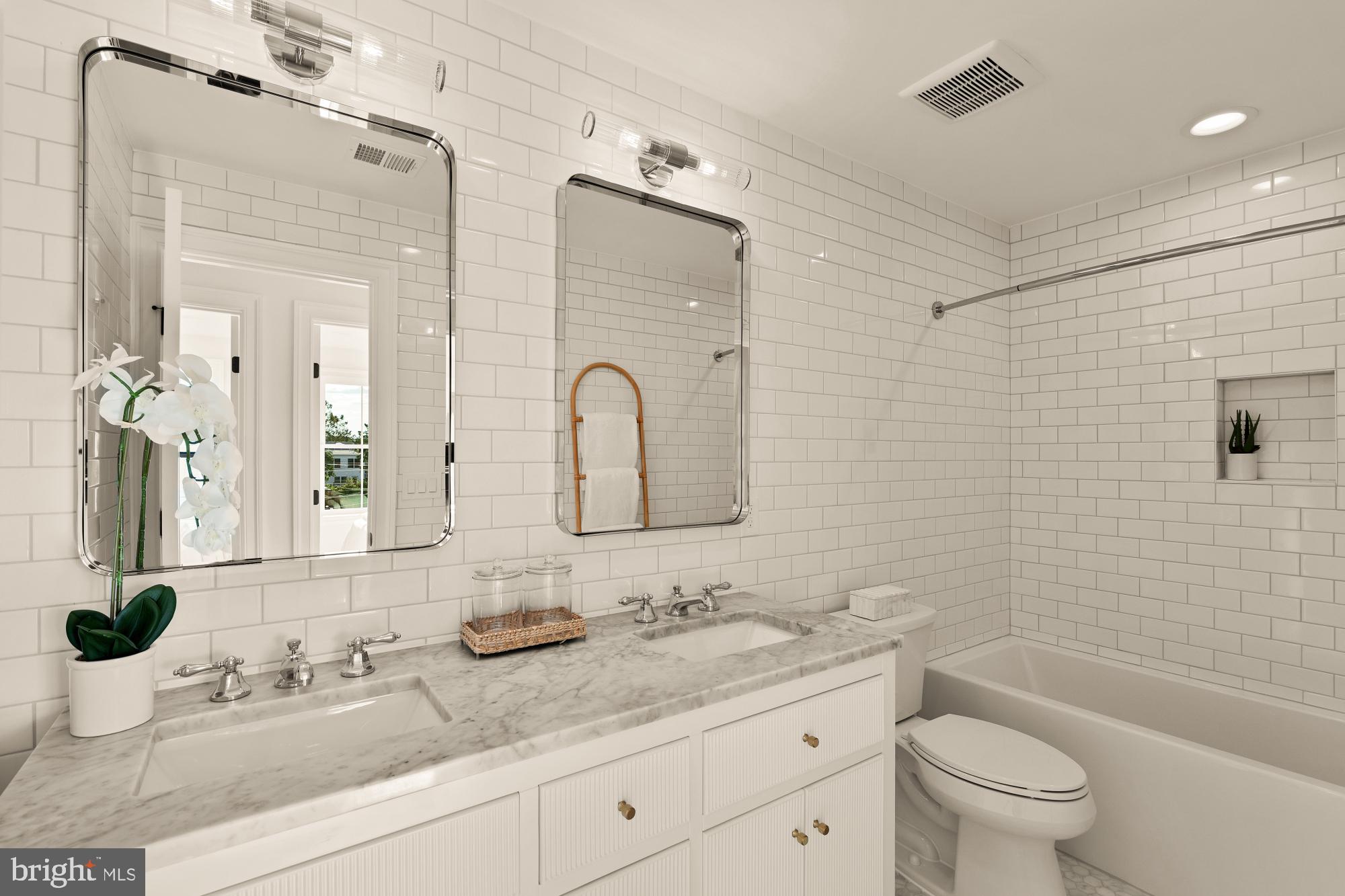 4830 8th Street Northwest Washington, DC 20011 - Photo 33 of 54 a bathroom with a granite countertop sink a toilet and a mirror