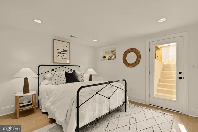 a view of a brick house with a large window