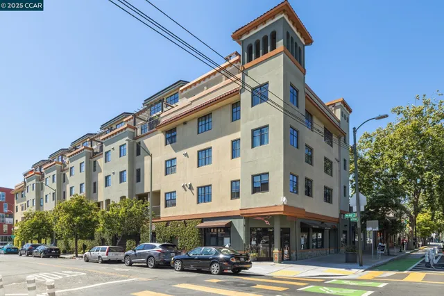 a view of a building and a street